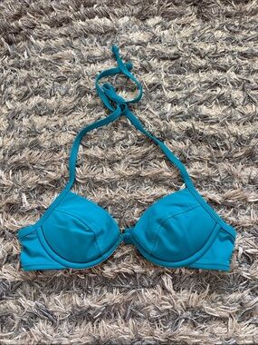 Teal Halter Bikini Top - Adjustable Padded Swim Bra XS